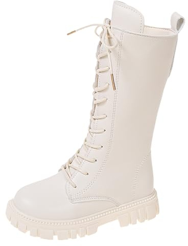 Generisch Kinderschuhe Modische Flache Stiefel Bequeme weiche Sohle Kinderstiefel Prinzessinnenstiefel Winterstiefel Jungen 35 (White, 34 Big Kids)