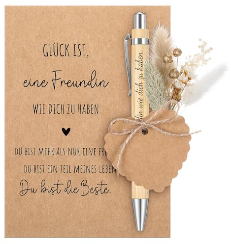 Hestya Beste Freundin Geschenke Freundin Geburtstagsgeschenk Dankeskarte Holz Kugelschreiber Trockenblumen Dankeschön Geschenke für Frauen, Freundschaftsgeschenke, Weihnachtsgeschenke