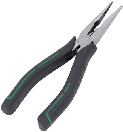 Baxnore Alicates de punta de aguja de acero CRV, agarre de precisión de 8 pulgadas, Mango antideslizante, fabricación de joyas, proyectos de artesanía, aficionados profesionales