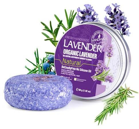 Festes Shampoo Lavendel - Lavendel Shampoo Bar bei Fettigem Haar & Trockener Kopfhaut, Haarseife für Frauen & Männer, Vegan & Umweltfreundlich (1PC, 60g)
