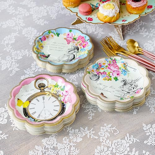 Talking Tables 60 Piatti di Carta Usa e Getta Tema Alice nel Paese delle Meraviglie per Festa Cappellaio Matto, Compleanno, Baby Shower, 17cm