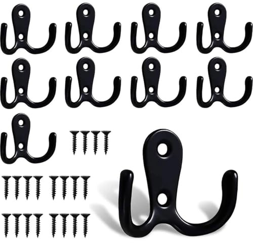 THQAE 10 Pcs appendiabiti da parete, Ganci Appendiabiti da Parete, Doppio Gancio per Appendiabiti in Metallo, Vintage Appendini da Muro Ganci Attaccapanni per Camera da Letto, Bagno, Guardaroba