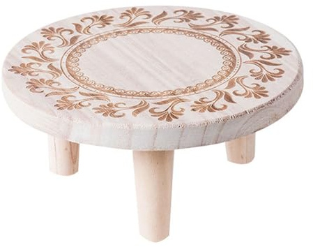 Gettimore Runder Holzhocker, Pflanzenerhöhung, rustikal, modern, dekorativer Präsentationsständer für Innen- und Außenbereich, Blumen, Sukkulenten, Kerzen und Heimdekoration, helles Curry, 16 x 8 cm