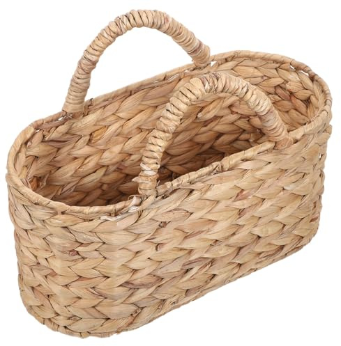 TOBBOMEY Cesto Intrecciato Mano in Giacinto d Acqua con Manici Morbidi Organizer Cucina Versatile per Frutta Verdura e Pane Cesta Portatile per Spesa e Decorazione Rustica