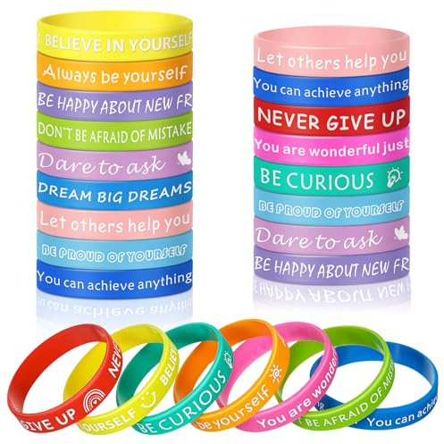 Huiguli 24 stycken motivationsarmband barn, 18 cm inspirerande silikonarmband, mamma present present barnfödelsedag, små presenter till barn elever tonåringar