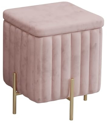 Gepolsterter Fußhocker mit Metallbeinen, gepolsterte Kommode mit Deckel, luxuriöse Sitzbank aus Samt, Bettbank für Wohnzimmer/Eingangsbereich, Rosa