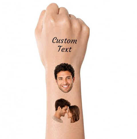 Tatuaggi Temporanei Personalizzati con Foto e Nome – Tatuaggi Viso Personalizzati, Adesivi Tattoo Impermeabili per Matrimonio, Addio al Nubilato, Compleanno, Festa, Laurea
