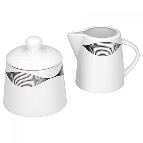 VAN WELL Café Complément Ensemble pot à lait & sucrier Matrix Porcelaine Blanc avec Décor