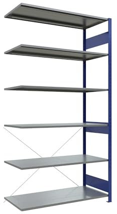 eurokraft | Steckregal | einreihig | Fachboden-BxT 1300 x 600 mm | blau | Höhe 2500 mm | Anbauregal