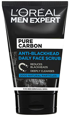 L'Oreal Men Expert Pure Carbon Anti-Blackhead Deep Cleansing Daily Face Scrub, Tackling Blemishes, Blackheads & Clogged Pores, 100ml