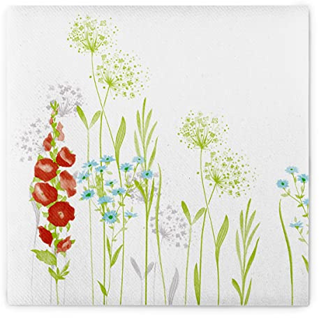Mank GmbH Airlaid Serviette 40 x 40 cm stoffähnlich und saugstark perfekt für Hochzeit & Partys 50 Stück Servietten Blumen weiß grüne Sommerservietten Frühlingsservietten Floral Milli