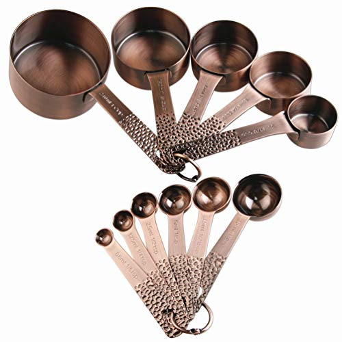 Smithcraft Kupfer-Messbecher und Löffel-Set, metrisch und US-Edelstahl, 5 Messbecher und 6 Messlöffel für Backen und Küche