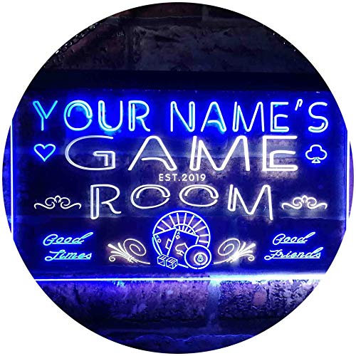 ADVPRO Personalized Your Name Est Year Theme Game Room Man Cave Dual Color LED Barlicht Neonlicht Lichtwerbung Neon Sign Weiß & Blau 300 x 210mm st6s32-PL1-tm-wb