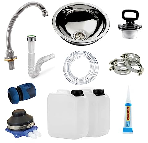 Express Water, kit de fabrication d'évier autonome, portable, indépendant, pompe à pied avec réservoirs de 15 litres, évier en inox et robinet chromé.