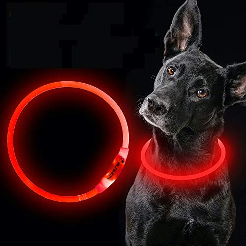 ELANOX LED Hunde Halsband wiederaufladbar, USB Leuchtschlauch Haustiere, zuschneidbar Hundehalsband Flashring Leuchtring