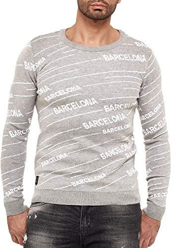 RED BRIDGE Maglione da Uomo Lavorato a Maglia fine Design Barcelona Grigio M