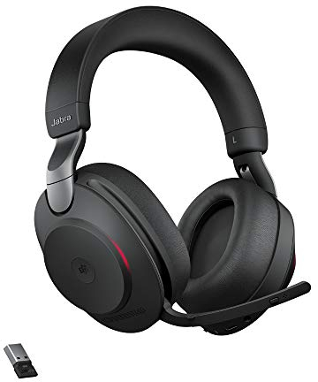 Jabra Evolve2 85 Wireless PC Headset mit mikrofon – Noise Cancelling Microsoft Teams Zertifizierte Stereo Kopfhörer mit Langer Akkulaufzeit – USB-A Bluetooth Adapter – Schwarz