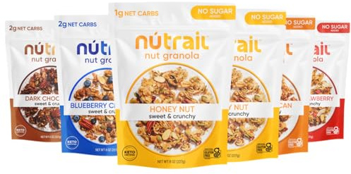 NuTrail Nut Granola, Variety Pack, No Sugar Added, Gluten Free, Grain Free, Keto, Low Carb, Healthy Breakfast Cereal 8 oz. 6 Count