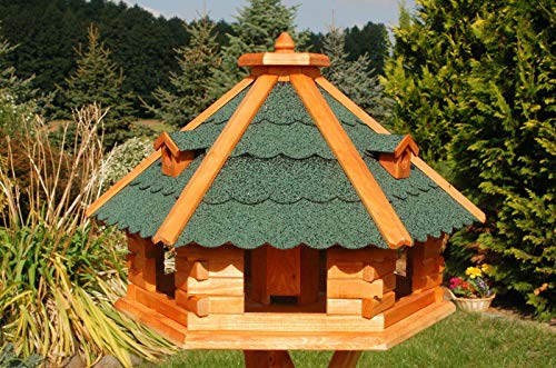 XXXL Premium Vogelhaus ⌀70x45cm mit/ohne Solar/Ständer Futterhaus Vogelvilla Vogelfutterhaus, Farbe: Grün + Solar
