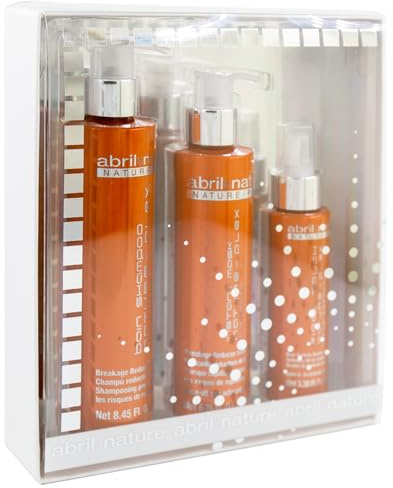abril et nature - Set de Soins Capillaires Réparateur - Nature Plex, STOP Cassures - Pack Shampoing, Masque et Sérum pour Cheveux Très Abîmés ou Endommagés - Prévient, Protège et Répare - 550 ml