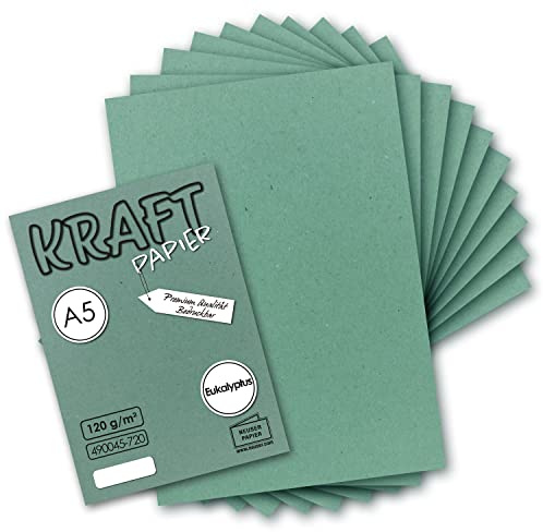 50 Blatt - Vintage Kraftpapier in Eukalyptus-Grün DIN A5 120 g/m² Eukalyptus-grünes Recycling-Papier - 21 x 14,8 cm - ökologische Brief-Bogen - Briefpapier - NEUSER PAPIER