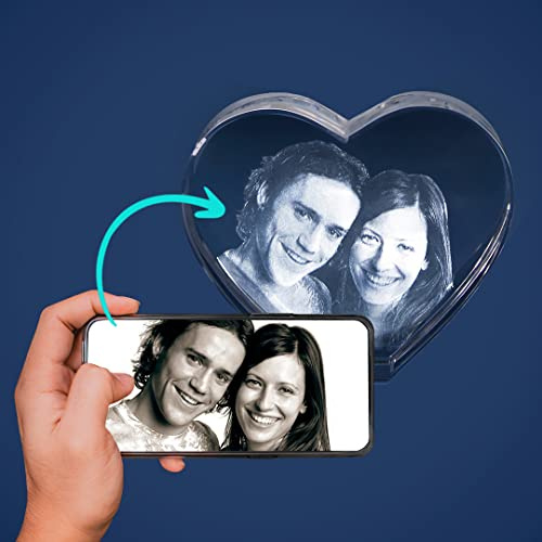 LOOXIS Personalisiertes 3D Laser-Foto vom eigenen Bild in Glas-Herz gelasert – 65 x 80 x 35 mm, Hologramm – Geschenkidee Männer, Frauen, Valentinstag, Hochzeitstag – Herz M