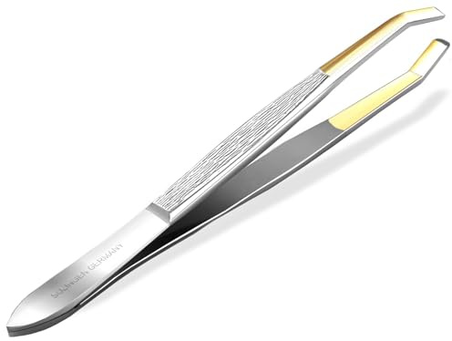 Zupfpinzette Pinzette aus Solingen Made in Germany Augenbrauenpinzette | Solinger Haarzupfpinzette zum Zupfen von Augenbrauen, Barthaaren oder kleinen Gesichtshärchen Haarpinzette Gekröpft/Vergoldet