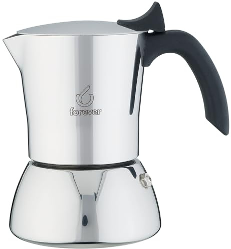 FOREVER Caffettiera Moka Induzione, Miss Perla, Caffettiera Moka per Casa, Caffettiera Portatile per Viaggio, inclusa Guarnizione in Silicone (4 Tazze)