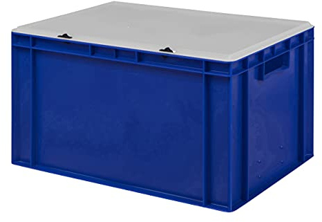 1a-TopStore Design Eurobox Stapelbox Lagerbehälter Kunststoffbox in 5 Farben und 16 Größen mit transparentem Deckel (matt) (blau, 60x40x33 cm)