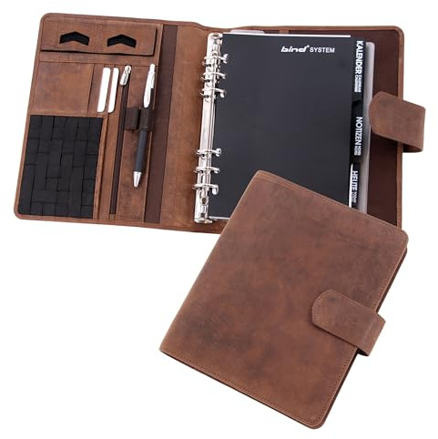 Bind 15504 Systemplaner A5, Timeplaner aus Leder, Managerplaner in braun, Terminplaner mit Systemeinlage Manager, Kalender 1 Woche = 2 Seiten, Planer mit Magnetverschluss ca. 24,5 x 20 cm, braun