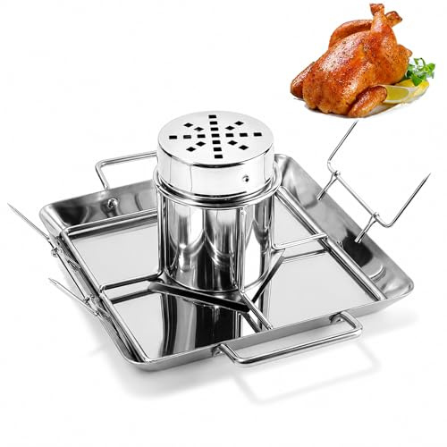 goldmiky Hähnchenbräter, Bierdose Hühnchen Bräter Ständ Bräter aus Edelstahl, Herausnehmbares Hähnchenregal mit vertikaler Antihaftbeschichtung für Backofen oder Grill Zubehör Hähnchenbräter
