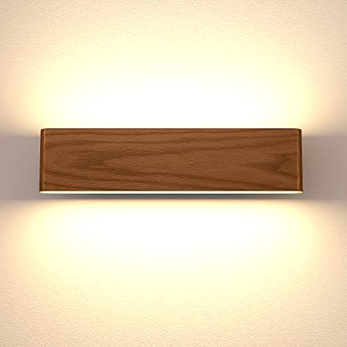 Martll Lampada da parete LED Interni Legno Applique da parete Su e giù Lampada a Muro per Soggiorno Camera da letto Corridoio Scala Bianco Caldo (32cm A)