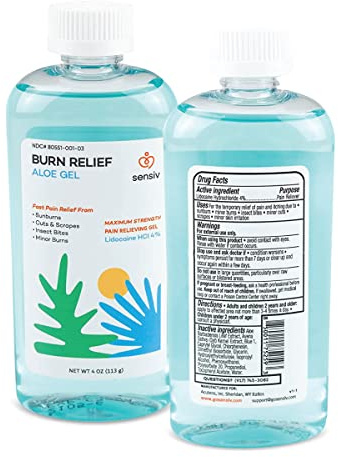 Sensiv Aloe Vera Gel for Sunburn Relief with Lidocaine Maximum Strength 4%, Solar Recovery for Cooling & Soothing