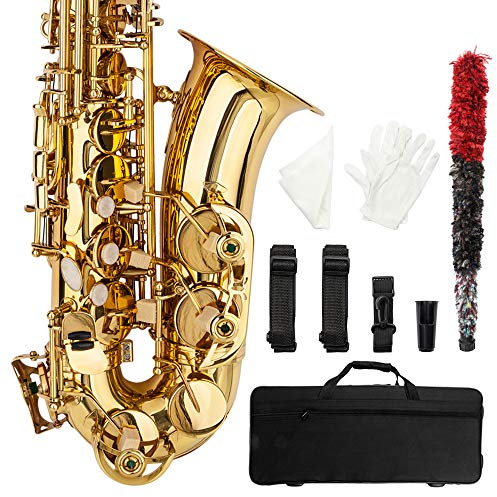 Ktaxon Alto Saxophone Drop E Brass Sax Full Kit for Student Beginners with Carving, Mouthpiece, Carrying Case, Gloves, Cleaning Cloth Bar, Detachable Strap, Shoulder Strap, Reed, Lacquered