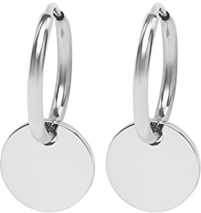Nuoli® Coin Creolen Damen (Durchmesser: 12mm) Ohrringe mit rundem Anhänger für Frauen, aus Edelstahl