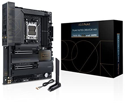 ASUS ProArt X670E-CREATOR WIFI, AMD X670 (Ryzen AM5) ATX motherboard, 16+2 power stages, PCIe 5.0 ready, DDR5 support, USB4, 10 Gb & 2.5 Gb LAN, WiFi 6E, four M.2 slots