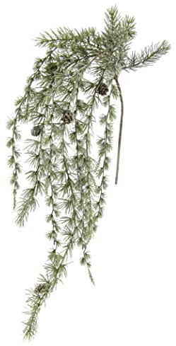 Flair Flower Kieferzweig hängend Zapfen Schnee 65cm Kieferhänger geeist Girlande Tannengirlande Kette Adventskranz Zubehör Kranz Weihnachtsdekoration Kunsttanne Hängepflanze,256941GNW,Grün