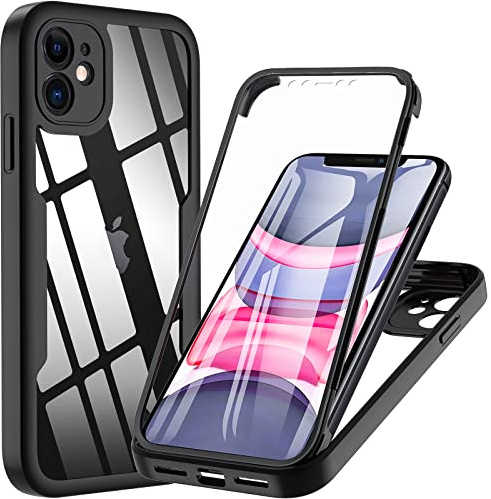 OWKEY for iPhone 11 Case 6.1 inch, 360 Degree Full Body Protective iPhone 11 Cases with Built-in Screen Protector Heavy Duty Protection Shockproof Cover for Women Girls (Black)