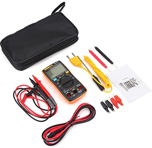 AN8009 Digital-Multimeter, Auto-Range, LCD-Anzeige, AC/DC Spannungsprüfer, Temperaturmessung -20~1000°C, mit Messleitungen und Tasche, Orange