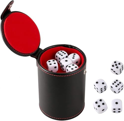 GWHOLE Leather Dice Cup, Dice Games Shaker Cup with Lid, Bar Liar Dice Rolling Set Cup Storage Box Tray for Yahtzee Farkle Backgammon Bar Birthday Party Craps Games