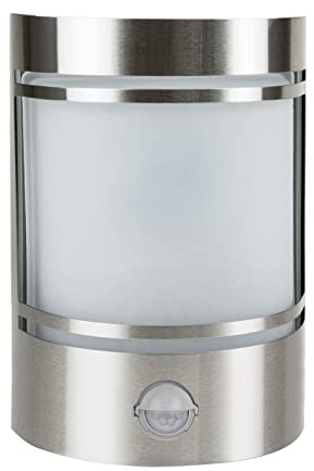 Grafner Design Edelstahl Wandlampe mit Bewegungsmelder und 1x E27 Fassung, IP44 Wand Außenleuchte, 180° Lichtschein, für außen und innen, Wandleuchte Lampen Außen Hoflampe PIR rund halbrund
