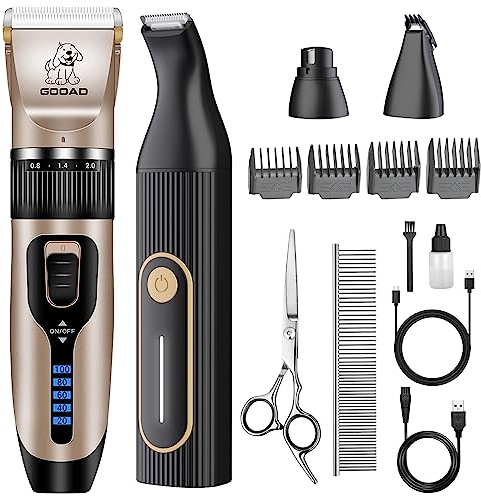 Gooad Dog Clippers for Grooming for Heavy Thick Hair&Coats,Low Noise Hair Trimmer,Rechargeable Cordless Pet Shaver, Dog Grooming Kit with Paw Trimmer Nail Grinder for Small Large Dogs