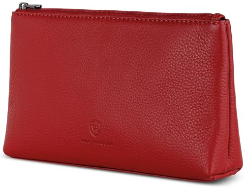 VON HEESEN Echtleder Kosmetiktasche für Damen & Herren - Kulturbeutel aus echtem Leder - Kulturtasche und Waschtasche für Männer und Frauen in Rot