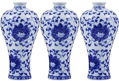 3pièces Vase Céramique Bleu Et Blanc pour Fleurs Mini Vases Décoratifs pour Arrangements Floraux Et Décoration Intérieure Moderne