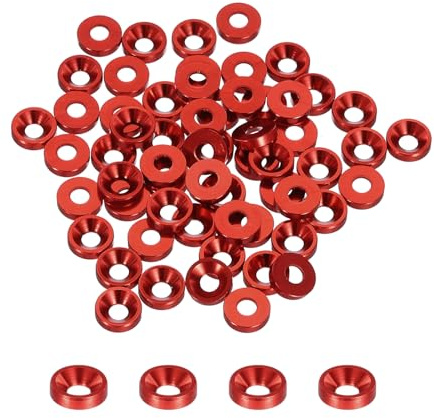 QUARKZMAN 60 Pièces M3 Rondelles 8 mm/0,31 Pouces Rouge Profond | à Contre-Alésage, Joints de Culasse pour Vis RC/FPV/PC, en Alliage d'Aluminium Anodisé, Pièces d'Accessoires de Drone