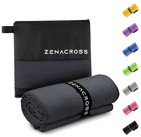 ZENACROSS - Toalla Microfibra Playa 100x200cm - Grande - Secado Rápido | Gris Oscuro · Toalla Playa Microfibra XXL · Toalla Piscina · Grande · Baño · Ducha · Viaje · Camping · Bolsa Transporte