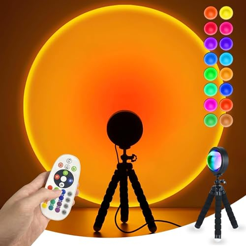 Balkwan Sunset lamp 16 Farben Sonnenuntergangslampe Fernbedienung zum Einstellen des Farbwechsels, modernes romantisches visuelles Umgebungslicht, geeignet für Wohnzimmer Schlafzimmer dekoratives