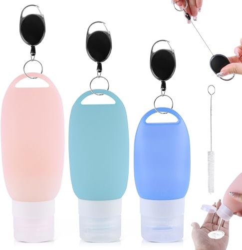 ENUTROF Tubes de Nourriture à Remplir 40/60/90 ml Bouteilles de Voyage en Silicone Réutilisables avec Mousqueton Lot de 3 Utilisés pour Stocker de l'eau des Aliments et Articles de Toilette