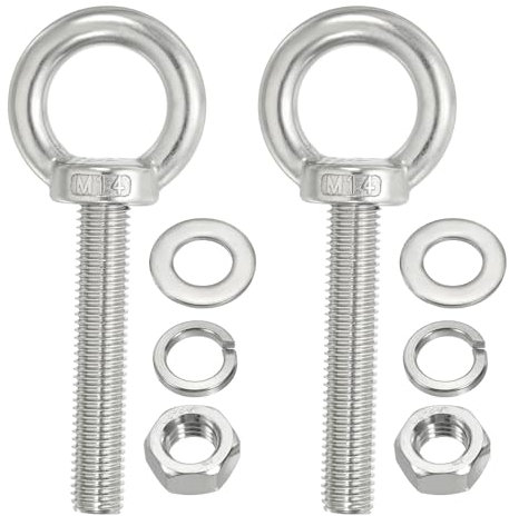 PATIKIL Bullone a Spalla Sollevamento M14 x 80mm, 2 Pezzi Golfare Filettato con Anello di Sollevamento in Acciaio Inossidabile 304 con Dadi e Rondelle per Appendere Amache e Articoli