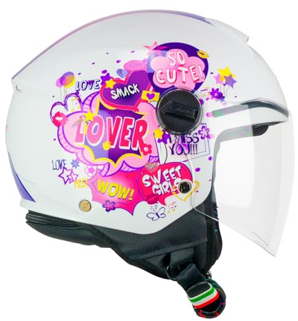 CGM Helm mit offenem Gesicht, 261G Mini Comics, Fuchsia, Weiß, YXS (47 cm)